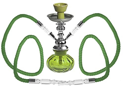 HIBRON® Cachimba shisha hookha pequeña 25cm 2 mangueras, kit de iniciación completa premium (verde)