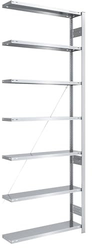 eurokraft | Lager-Steckregal | verzinkt | Bauart mittelschwer | Regalhöhe 3000 mm | Anbauregal | Breite x Tiefe 1000 x 300 mm