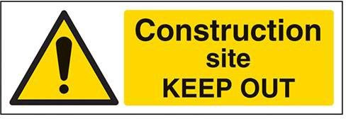 V Safety Construction Site Keep Out Warning Sign - 300mm x 100mm - 2mm Rigid Plastic