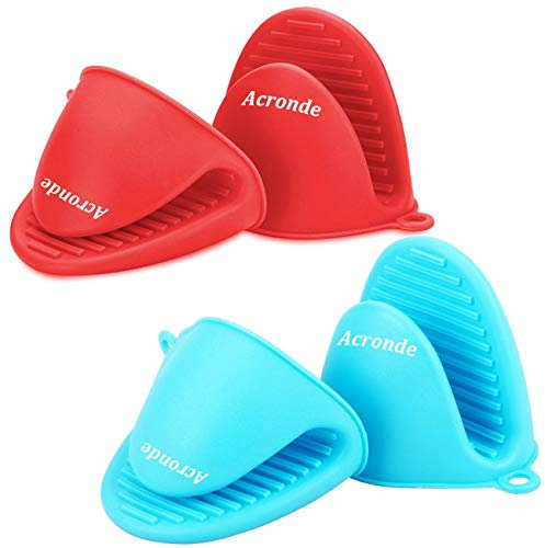 Acronde - 2 pares de agarradores en silicona resistentes al calor, para sujetar fuentes de horno y otros utensilios de cocina calientes