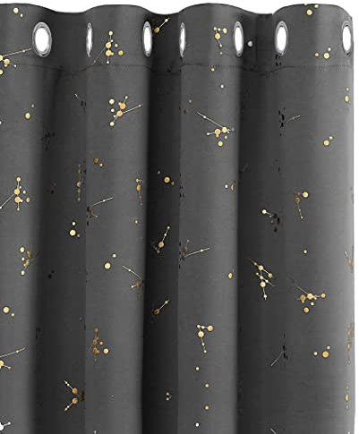 Deconovo Blackout Eyelet Curtains, Home Decorative Gold Constellation Printed Thermal Insulated Curtains for Boys Bedroom, 46 x 72 Inch(Width x Length), Light Grey, 2 panels