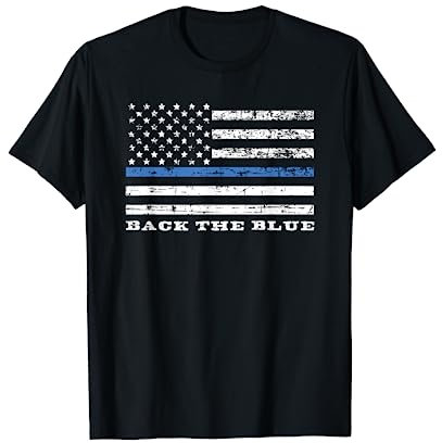 Back the Blue Thin Blue Line American Flag Police Support T-Shirt