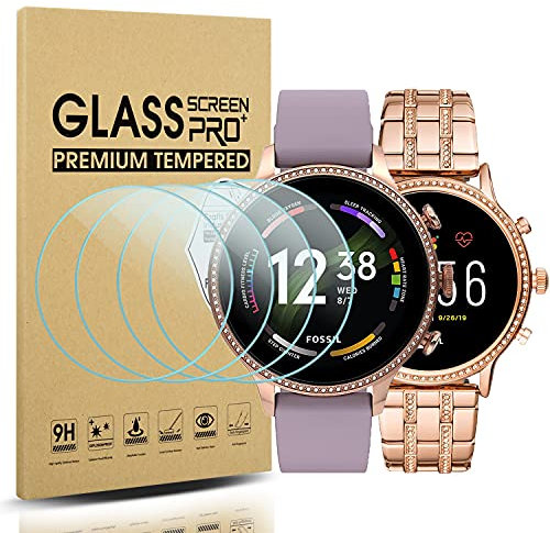 Diruite 4 Pièces pour Fossil Gen 6 (2021)/Gen 5 (2020) Protection Écran,2.5D Arc Edges 9H Dureté en Verre Trempé pour Fossil Gen 6/5 Men's (Women's) Protecteur D'écran