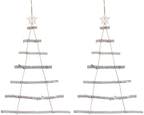 Britesta Gartendeko: 2 Deko-Holzleitern in Weihnachtsbaum-Form zum Aufhängen, 48 x 78 cm (Weihnachtsdeko Holzleiter, Deko Weihnachtsbaum Holz, Lichterkette)