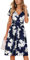 OUGES Women's Summer Short Sleeve V-Neck Floral Short Party Dress with Pockets Summer Dress 2023(Floral01,3XL)