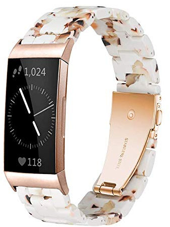 Ayeger Resin Band Compatible with Fitbit Charge 4,Charge 3/3 SE,Women Men Resin Accessory Rose Gold Buckle Band Wristband Strap Blacelet(Nougat White)