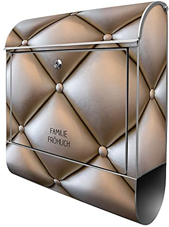 banjado Design Briefkasten personalisiert Polster Bronze 38,5x46,5x13cm & 2 Schlüssel - Briefkasten Stahl Silber Zeitungsfach pulverbeschichtet - Postkasten A4 Einwurf inkl. Montagematerial