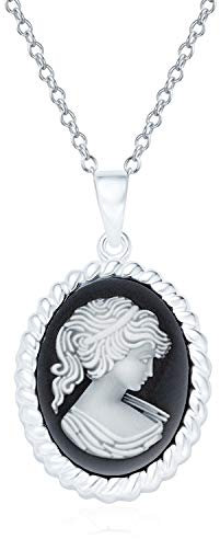 Bling Jewelry Klassisches Antikes Vintage Stil Schwarz Weiß Geschnitztes Oval Gerahmtes Viktorianisches Damenporträt Cameo Anhänger Halskette Für Frauen .925 Sterling Silber
