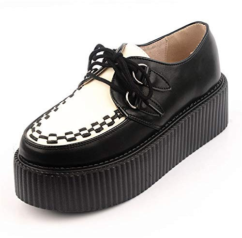 RoseG Zapatos de gamuza hechos a mano con plataforma plana con cordones para mujer, Negro/Blanco, 42 EU