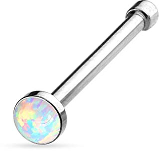 viva-adorno® 0,8mm Nasenstecker Nasenpiercing Piercing Stecker Opal Chirurgenstahl 316L Z506, Silber gerade