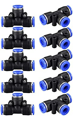 Hsthe Sea Tee Lot de 10 tubes en plastique pour raccordement de tuyau PE-8 type T connecteur pneumatique ligne air pour air fréquent 8 mm diamètre extérieur tuyau