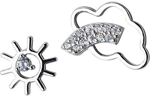 WLLDDDIU Ohrstecker Damen Silber,Ohrringe Ohrstecker Asymmetrische Sonne Und Wolken Süße Ohrringe Stilvolle Knorpelohrringe Weihnachten Frauen Mädchen Paare