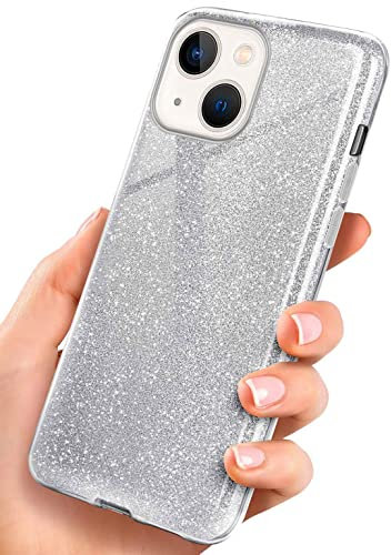 ONEFLOW Glitter Case for iPhone 13 Mini Glitter Mobile Phone Case with Camera Protection, Stylish Case Glitter, Thin TPU Protective Case for Women, Glitter Case Qi Compatible, Silver