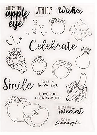 arriettycraft A1908 Stempel, Motiv: Obst, Apfel, Birne, Kirsche, Stawberry, Traube, Feiern, Sentinent, transparent, für Kartengestaltung, Dekoration und Bastelarbeiten, Scrapbooking