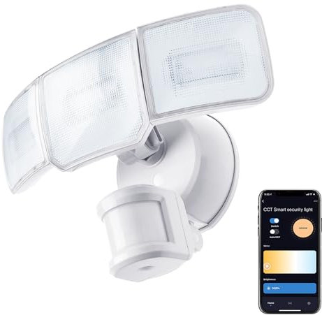 Home Zone Security Smart SMD LED Outdoor Flood Light, 3500LM, 3000-5000K Adjustable Color Temperature, Long & Wide 70’ x 240° Motion Sensor Detection, WiFi, Works w/Alexa & Google, Aluminum Heads