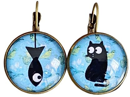 Chat - Boucles d'oreilles cabochon verre de 20mm