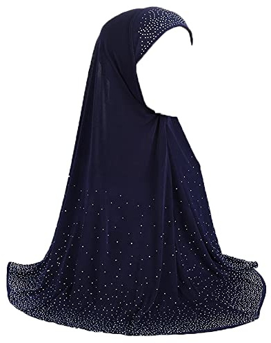 JDYaoYing Damen Bling Strass Muslim Hijab Schal Hals Cover Full Cover Lange Turban Kopftuch Wrap Schals Kopfbedeckung, navy, One size