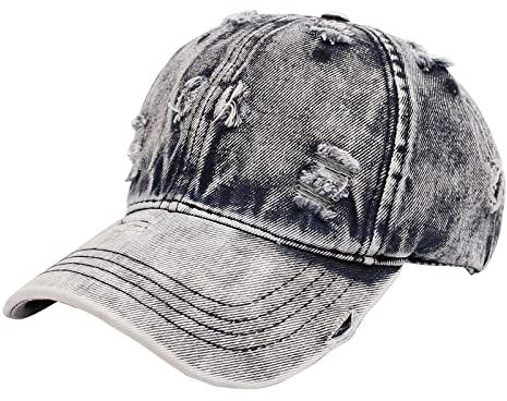 Basecap Herren Damen Baumwoll Kappe Verstellbar Denim Hop Trucker Ripped Cap Hat Damen Sun Hip Distressed Verstellbare Herrenmütze Baseballmütze Vintage Cap im Washed Used Look