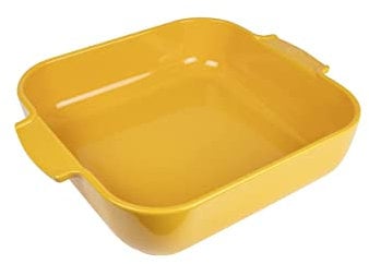 PEUGEOT - Quadratische Auflaufform aus Keramik - 36 cm (inkl. Griffe) x 31 cm x 8,2 cm - Fassungsvermögen: 5,4 L - 10 Jahre Garantie - Safrangelb