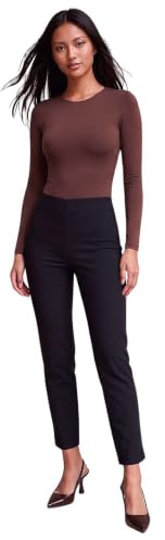 Roman Originals Stretch Trousers for Women UK Ladies High Waisted Pants Pull On Leggings Smart Slimming Office Work Fitted Tailored Tapered Regular & Plus Sizes - Petite Black (26 in) - Size 16