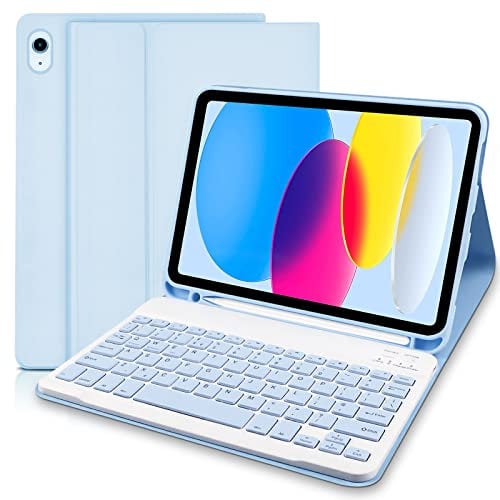 Case with Keyboard for iPad 11th 10th Generation, Slim 11 inch Case with Bluetooth UK layout Keyboard,Detachable Keyboard Case with Pencil Holder for iPad 11-inch A16 2025 10th Gen 10.9 Inch 2022-Blue