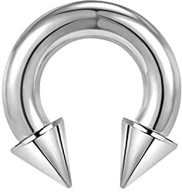 ZS Chirurgenstahl Spike Hufeisen Circular Barbell Ringe, 00G 0G 2G 4G 6G 8G 12G 16G Dick PA Rings, CBR Nasenring Septum Ohr Piercing Körperschmuck (Silber,2G,16mm)