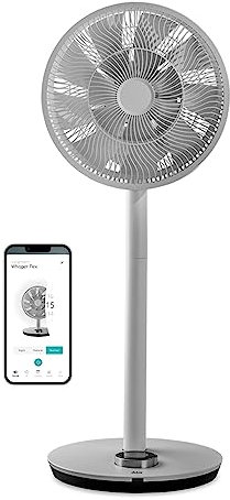 Duux Whisper Flex Smart Standventilator - Steuerung per Fernbedienung & Smartphone - Höhenverstellbar 51-88cm - Leiser Ventilator mit Nachtmodus und Timer - Energieeffizient 2W, Ohne Akku Grau