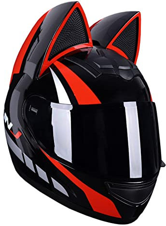 Erwachsener Katzenohren Vollhelm Offroad Motorrad Helm ECE Zertifizierung Männer Und Frauen Cool Racing Motorradhelm Mit Ohren Full Face Helm Für Alle Jahreszeiten 6,XL:60-62CM