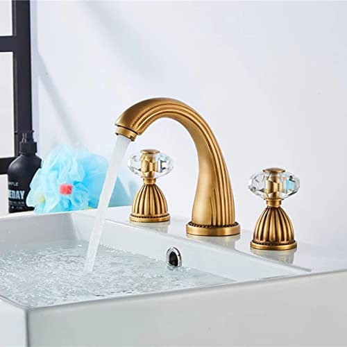 Badezimmer-Waschtischarmaturen Retro, Dreiloch-Waschtischarmaturen Mischbatterie, Messing-Waschtischarmatur, Waschtischarmatur, Wasserhahn, Zweigriff-Badezimmer-Mischbatterie, Antik Efficency
