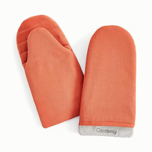 Caraway Ofenhandschuhe, 100% Bio-Baumwolle, doppellagige und schmutzabweisende Nähte, sichere Handhabung von heißem Küchengeschirr, 2 Stück, Perracotta
