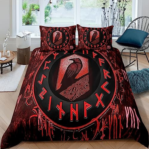 WIKINGER Bettwäsche 135x200 cm 4teilig Jungen 100% Mikrofaser Sommer Weiche Winter Warm Kinder Bettbezüge mit Reißverschluss 3D Vintage-Rabe Bettbezug mit 2 Kissenbezüge 80x80 cm