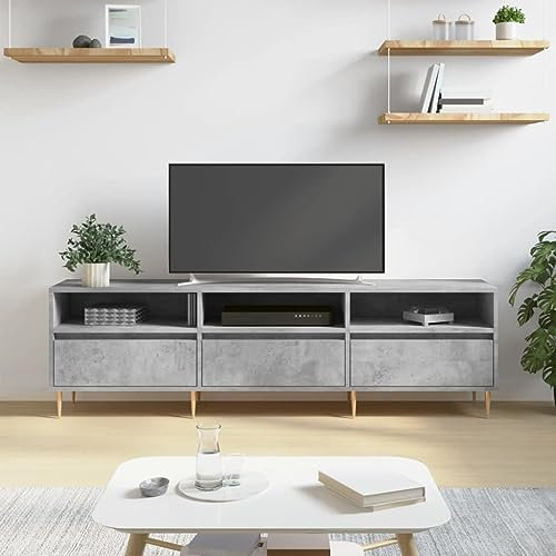 FIRBNUS Mueble para TV color gris hormigón, 150 x 30 x 44,5 cm, madera de madera, mueble de salón, aparador de madera, mueble de televisión, armario bajo de madera, mueble de TV, armario de TV