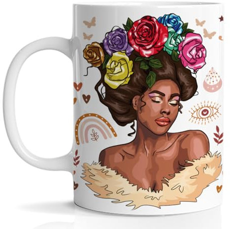 Hijie Inspirierende Kaffeetasse mit schwarzem Mädchen, motivierende Geschenke für schwarze Frauen, afrikanische Mädchen, Afro-Dame, Selbstliebes-Tassen für schwarzes Mädchen, 325 ml Keramiktasse