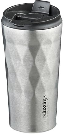 Relaxdays Tazza Termica da caffè, 350 ml, Mug Bevande Calde e Fredde, Borraccia da Viaggio, Acciaio Inox, Argentato Nero, 17 x 8,5 cm