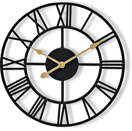 Sorbus Große Wanduhr für Wohnzimmer-Dekor, 30 cm, dekorativ, Metall, analoge römische Ziffern, Moderne Wanduhren, große Uhr, Heimdekoration (schwarz)