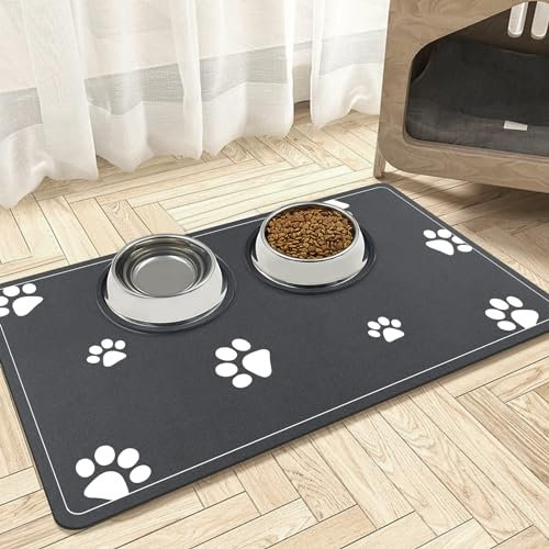 Mavicen Diatomite Pet Feeding Placemat Mat, 43 * 75cm Large Dog Feeding Mats Non Slip Waterproof, Absorbent Dog Food Bowls Mat, Washable Feeding Mats for Dogs and Cats, Dark Gray