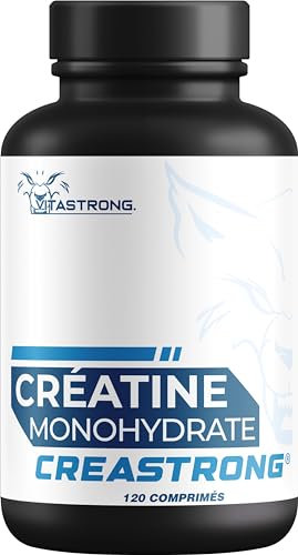 Créatine Monohydrate 3000mg CreaStrong, 120 Créatine Comprimés Vegan Haute Dosage pour Pre Workout Post Workout, Résistance et Force Musculaire, Créatine Vitastrong 250g Certifiée Sans Gluten et OGM