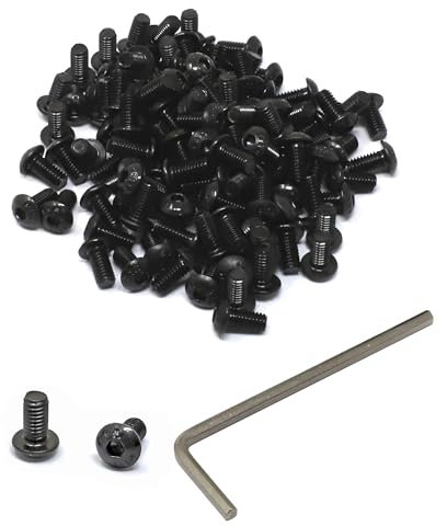 iexcell Juego de 100 tornillos M4 x 8 mm de paso de rosca de 0,7 mm, aleación de acero de grado 12,9, tornillos de cabeza de botón, acabado de óxido negro