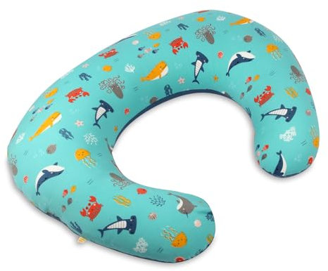 schlummersack Ergonomisches Stillkissen klein mit Baumwoll-Bezug Meerestiere, Oeko-Tex, Schwangerschaftskissen