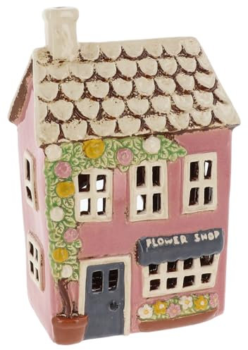Shudehill Giftware Village Pottery Bougeoir en céramique Peint à la Main pour Bougie Chauffe-Plat – Magasin de Fleurs, Salon de thé, Magasin d'antiquités, Vieux Boulangerie et Magasin de Bonbons