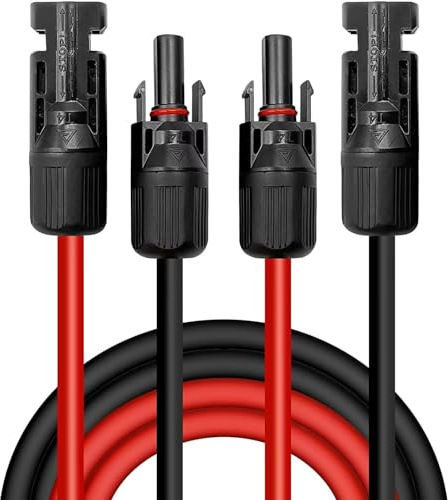 Cable solar de 4 mm²/6 mm², alargador de cable solar 1/2/3/5/8/10/13/15 m, cable solar de extensión (rojo/negro) (4 mm²10 m)