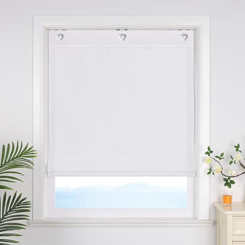 ESLIR Raffrollo ohne Bohren Uni Gardinen Küche Blickdicht Raffgardinen mit Hakenaufhängung Bändchenrollo für Fenster ohne Bohren Weiß BxH 140x140cm 1 Stück