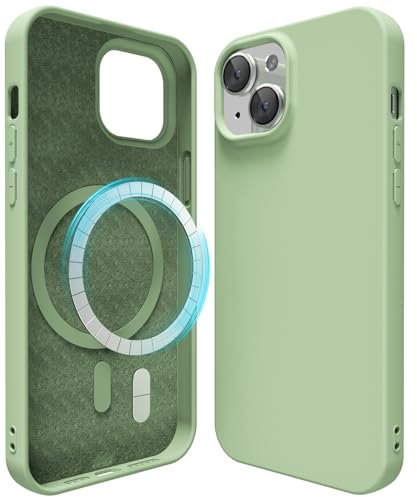 oakxco Silicone Case for iPhone 14/ iPhone 13 Compatible with Magsafe Magnetic Wireless Charging, Slim Thin Soft Rubber Gel with Magnet, Matte TPU Mag Cover for Women Men, Light Green