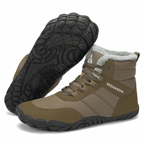 Mishansha Scarpe Scarponcini Uomo Invernali Stivali Neve Antiscivolo Scarponi Invernale Scarpe Minimaliste, Marrone Scuro Gr.46