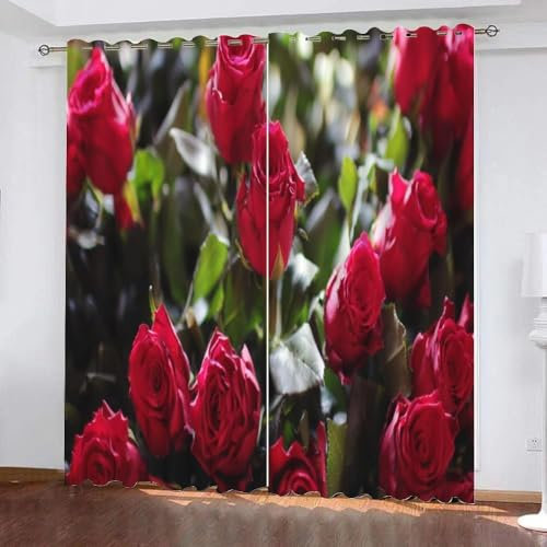 BSYYZQC Roses Blackout Curtains for Bedroom Plants Soundproof Curtains, Super Soft Long Curtains Light Weight for Living Room 42X63(W X L) Curtains Eyelet 2 Panels Drapes