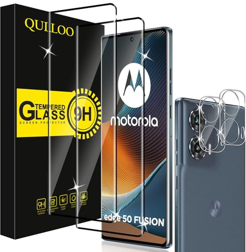 QULLOO Protector de Pantalla para Motorola Moto Edge 50 Fusion, 2 Piezas Cristal Templado y 2 Piezas Protector de Lente de Cámara, Dureza 9H Ultra Resistente Vidrio Templado