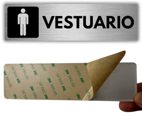 LEIASA | Señal Adhesiva Vestuario Hombre - 5x18 cm - Grosor 0.8 mm - Aluminio - Rótulo Área de Vestuario - Signo Vestuario Masculino - Cartel Adhesivo 3M - Zona Cambios Hombre