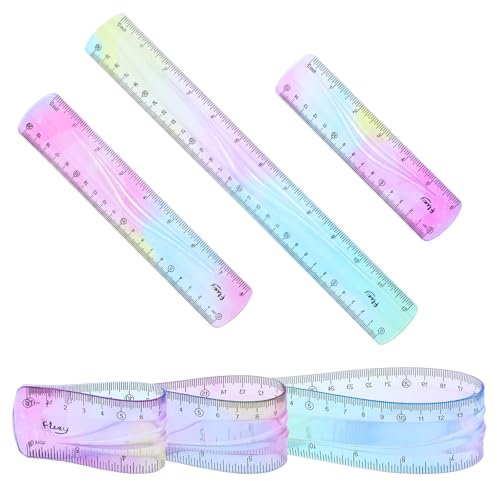 Qianyu 3 Stück Flexibles Lineal Set Farbe Transparentes Lineal 30/20/15cm Bruchsicherer Kunststoff Weicher Biegsamer Bunt Lineal Kinderlineal für Schule, Klassenzimmer, Zuhause, Büro