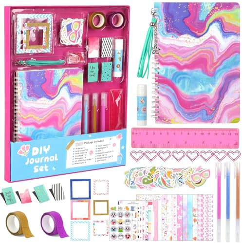 GROFIS DIY Journal Set für Mädchen, Scrapbook & Diary Briefpapier Set, Kunst und Bastel Kits, Tagebuch Zeug für Tweens Teens, Weihnachten Geburtstag Geschenke für 8-14 Jahre Mädchen