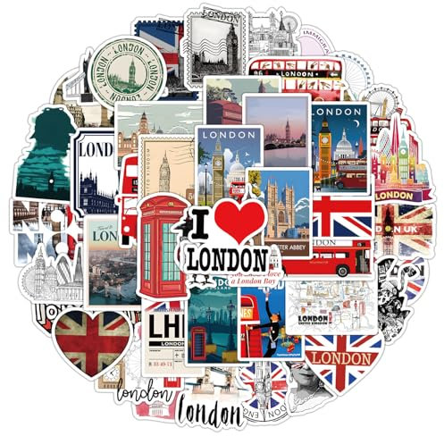 Lebendige London Sticker Set Aufkleber Jugendliche Erwachsene 50 Stück London Bus Wasserfeste Vinyl Decals Auto Motorräder Fahrrad Skateboard Snowboard Gepäck Laptop Koffer Helm Motorrad Computer